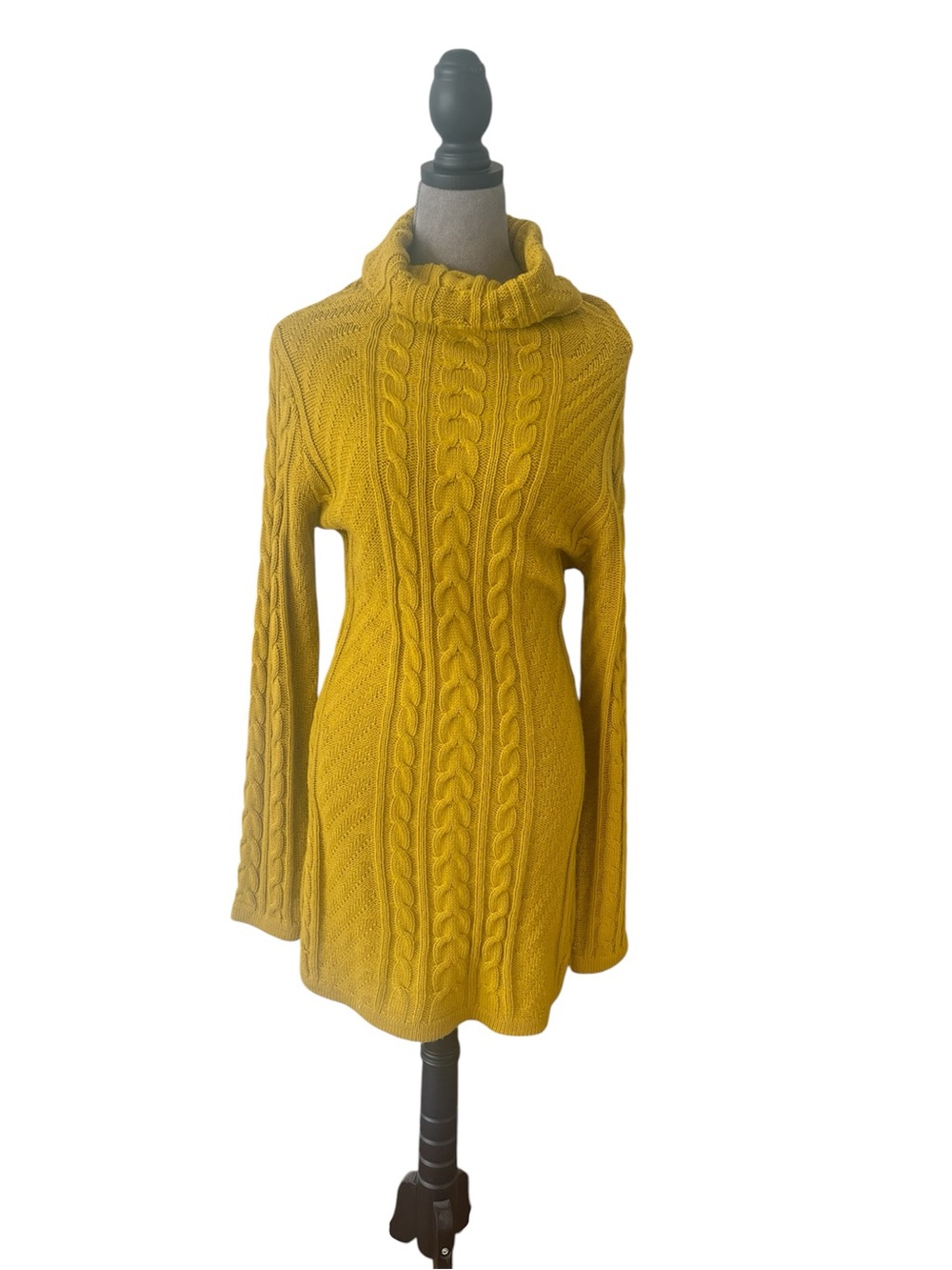 Mustard Cable-Knit Turtleneck Sweater/Tunic